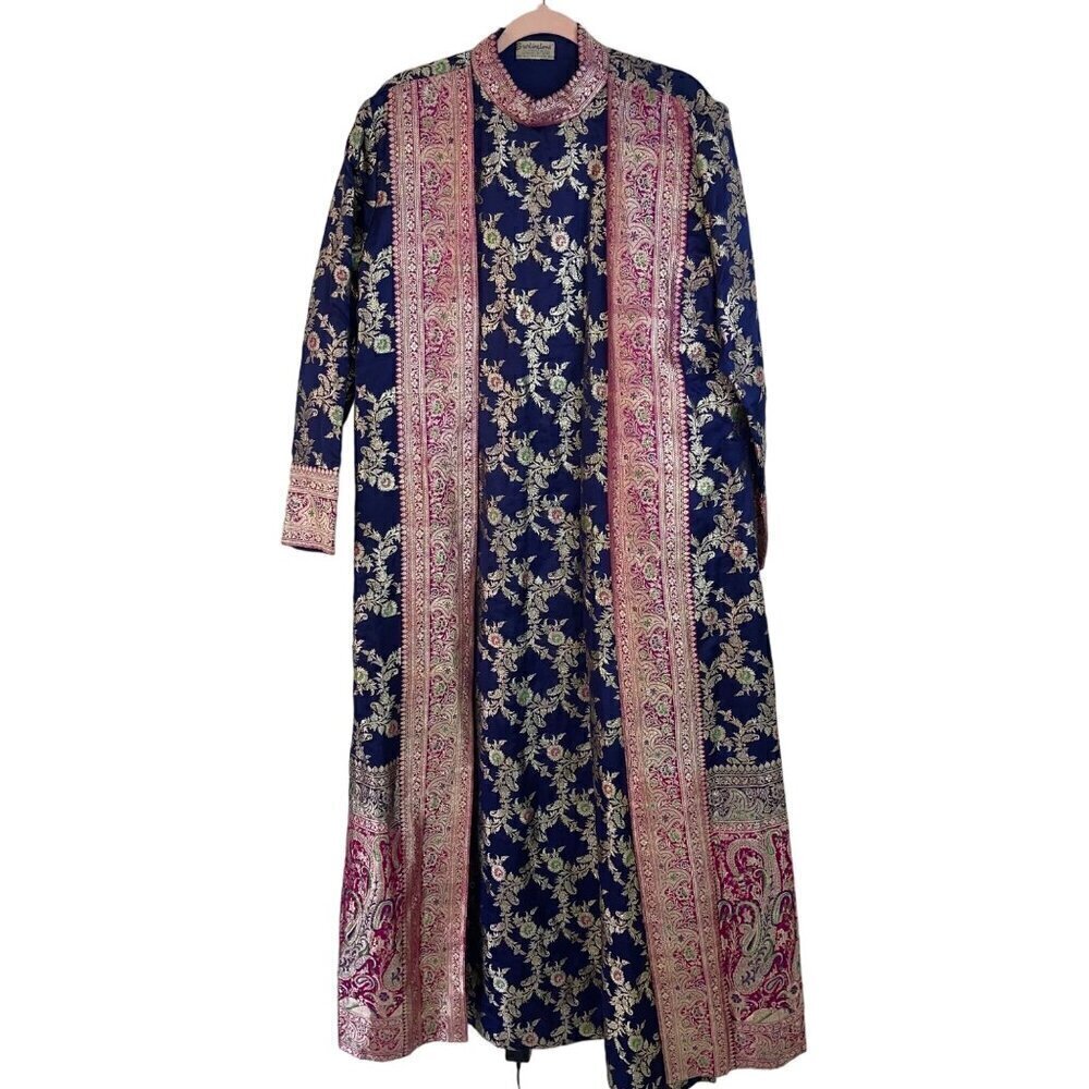 Burlingtons Vintage Womens Dress  Size Large Blue Taj Majal Hotel Floral
